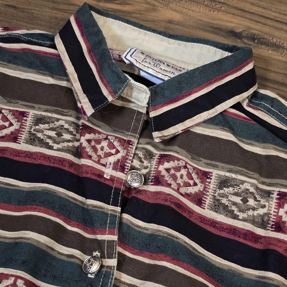 Vintage Wrangler Western Wear Womens Shirt L Southwest Aztec Cowgirl Blouse‎